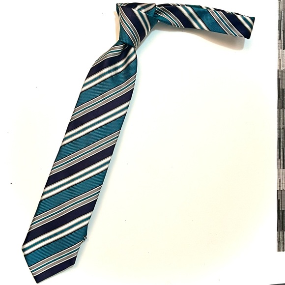 Like new! 7 Downie Street teal & navy blue oxford tie, 100% silk made in Italy - Picture 3 of 5